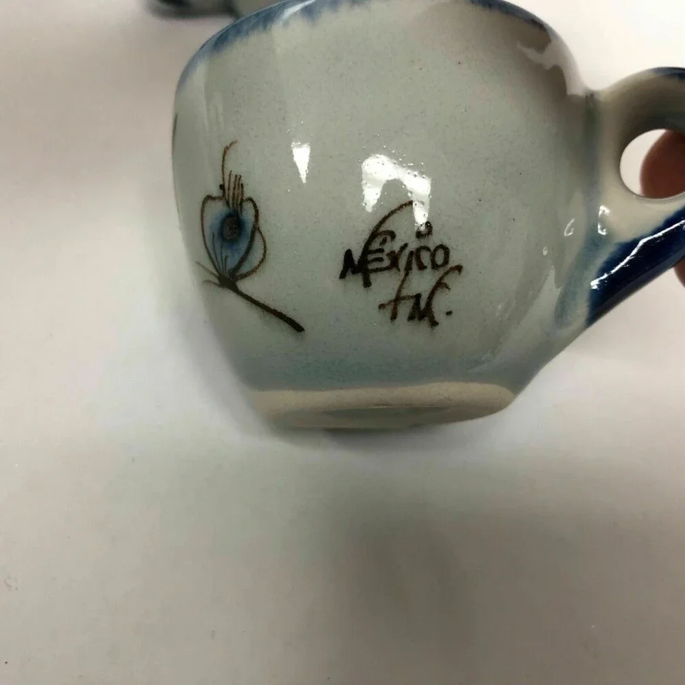 TM Mexico Bird Butterfly Blue Lot of‎ 3 Small Cups 2